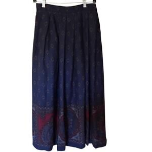Vintage Talbots Paisley Geometric 100% Wool Navy/Burgundy Midi A-Line Skirt 10
